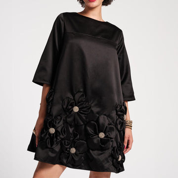 Midnight Bloom Satin Mini Dress